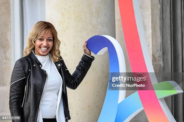 Olympic Champion Estelle Mossely attends to celebrate Paris being announced as the host of the 2024 Olympics and Paralympics Games at the Elysee...