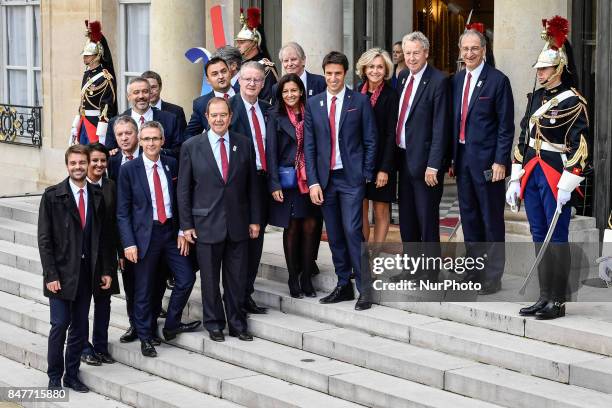 The french delegation poses before the ceremony to celebrate the Olympic Games 2024 in Paris at Elysee Palace on September 15, 2017 in Paris, France....