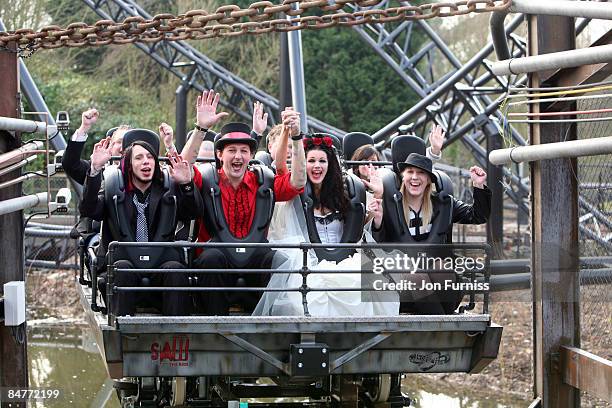 Karl Anderson , 28 and Gaynor Cooper, 32 get on 'SAW' - the ride as the first couple to get married in the United Kingdom on a rollercoaster at...