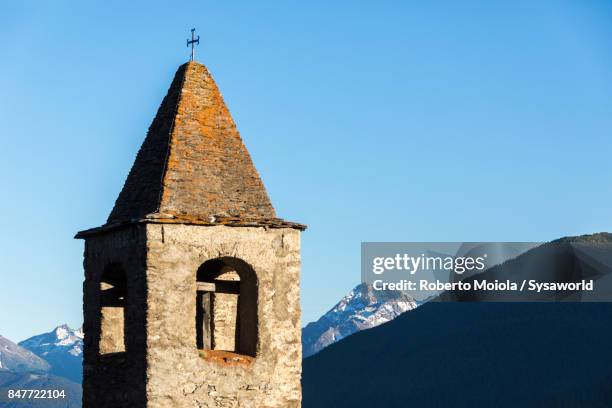 ancient bell tower, san romerio alp, switzerland - brusio grisons stock pictures, royalty-free photos & images