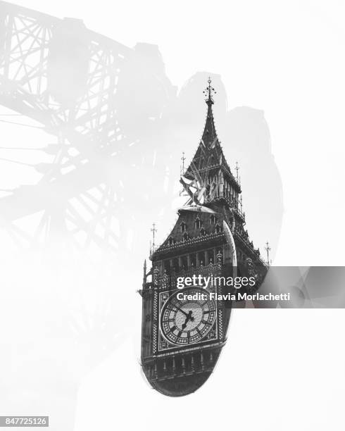 Double exposure of London icons
