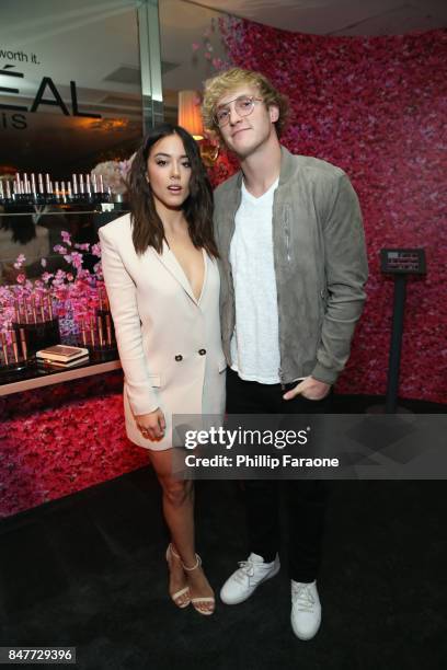 Chloe Bennet and Logan Paul attend the 2017 Entertainment Weekly Pre-Emmy Party at Sunset Tower on September 15, 2017 in West Hollywood, California.