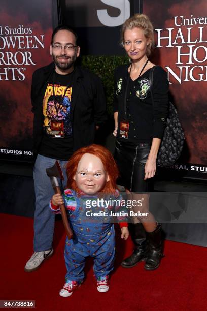 Mike Mendez and Axelle Carolyn attend the Universal Studios Halloween Horror Nights Opening Night at Universal Studios Hollywood on September 15,...