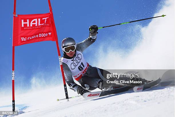 Christian Geiger of Australia skis during the Men's Giant Slalom event held on the Face de Bellevarde course on February 13, 2009 in Val d'Isere,...