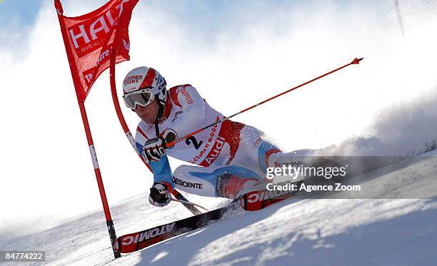 Carlo Janka of Switzerland takes 1st place during the Alpine FIS Ski World Championships Men's Giant Slalom on February 13, 2009 in Val d'Isere,...