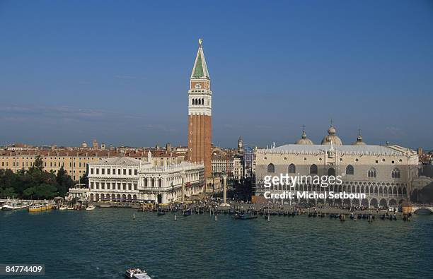 The Campanile San Marco bell tower , Ducal palace in front of the Giudecca Canal on January 15, 2009 in Venice, Italy.