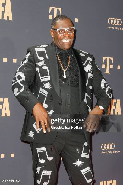 Singer and German DSDS winner Alphonso Williams attends the UFA 100th anniversary celebration at Palais am Funkturm on September 15, 2017 in Berlin,...