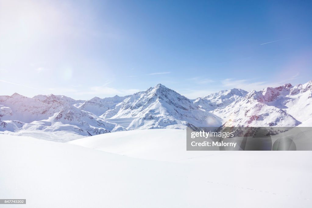 Panoramic view on snow-capped mountains, Kuethai, Tirol, Austria