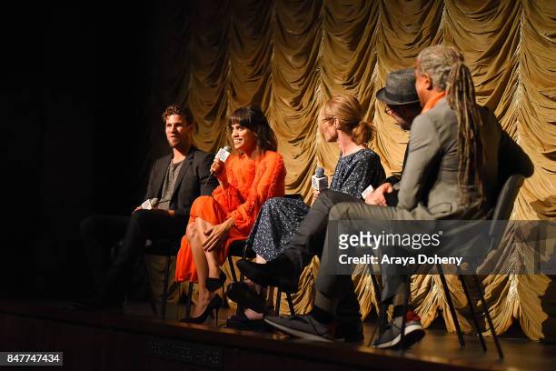 Austin Stowell, Natalie Morales, Valerie Faris, Jonathan Dayton and Elvis Mitchell attend the Film Independent at LACMA screening and Q+A of "Battle...