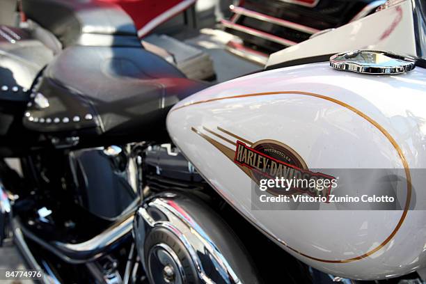 Detail of an Harley Davidson during the Lady Of Harley Davidson - Charity Calendar Presentation held at Degu's on February 13, 2009 in Milan, Italy.