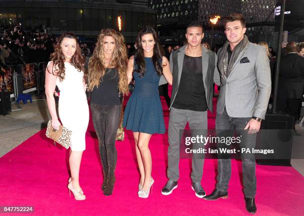 Michelle Heaton, Katie Price, Ellie Jenas, Jermaine Jenas and Leandro Penna arrive at the premiere of The Hunger Games at the O2 in London.