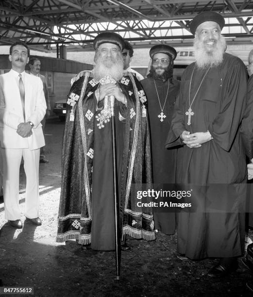 Pope Shenouda III of the Alexandria Church in Egypt and leader of the counrty's Coptic Church, arraives at Heathrow Airport for a three day visit to...