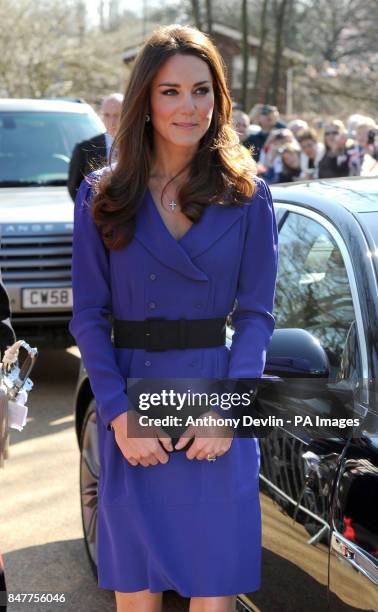 Duchess of Cambridge arrives for her visit to the Treehouse, part of the East Anglia's Children's Hospices, in Ipswich.