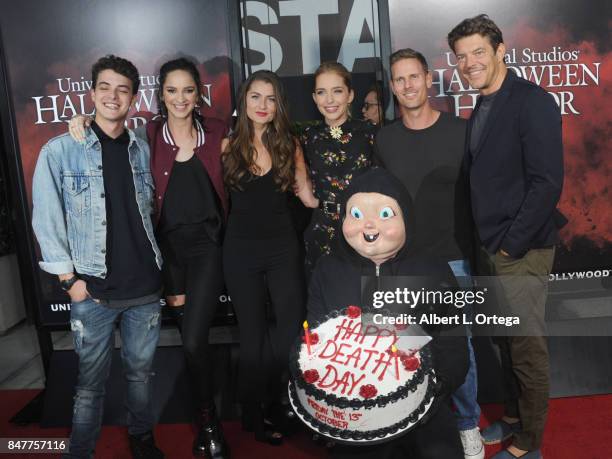 Israel Broussard, Ruby Modine, Rachel Matthews, Jessica Rothe, Christopher B. Landon, Babyface Killer and Jason Blum arrive for the Universal Studios...