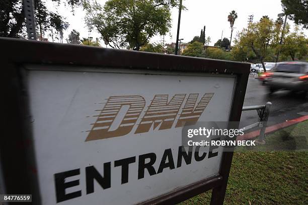 Car arrives at the State of California Department of Motor Vehicles in Los Angeles, California on February 13, 2009. The DMV, already infamous for...