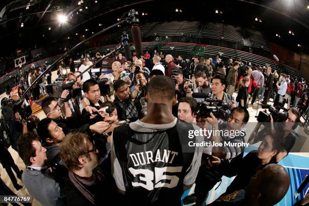 Kevin Durant Oklahoma City Thunder during the Rookie/Sophomore practice on center court during NBA Jam Session Presented by Adidas on February 13,...