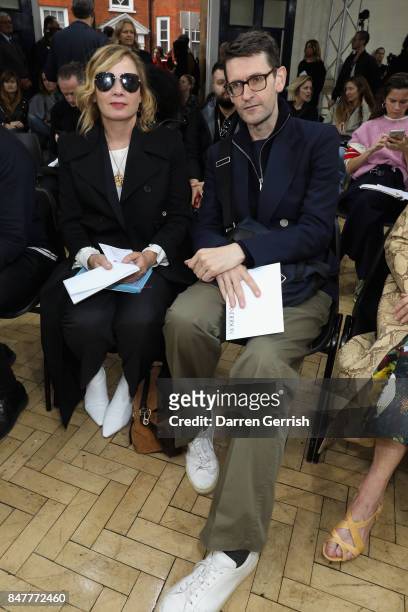 Sarah Mower and Mark Holgate attend the JW Anderson show during London Fashion Week September 2017 on September 16, 2017 in London, England.