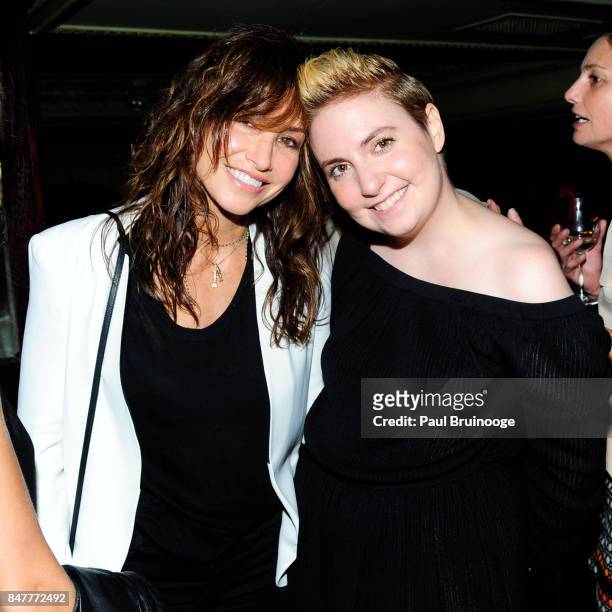 Gina Gershon and Lena Dunham attend the Party for the 2nd Anniversary of Lenny at The Jane Hotel on September 15, 2017 in New York City.