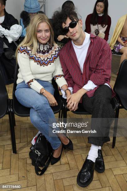 Emma Elwick-Bates and Matthew Healy attend the JW Anderson show during London Fashion Week September 2017 on September 16, 2017 in London, England.