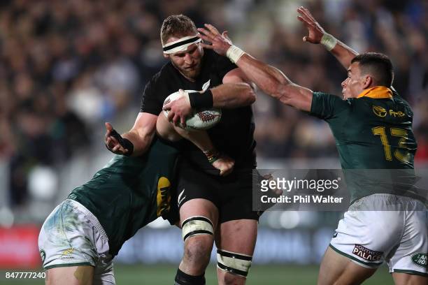 Kieran Read of the All Blacks on the charge during the Rugby Championship match between the New Zealand All Blacks and the South African Springboks...
