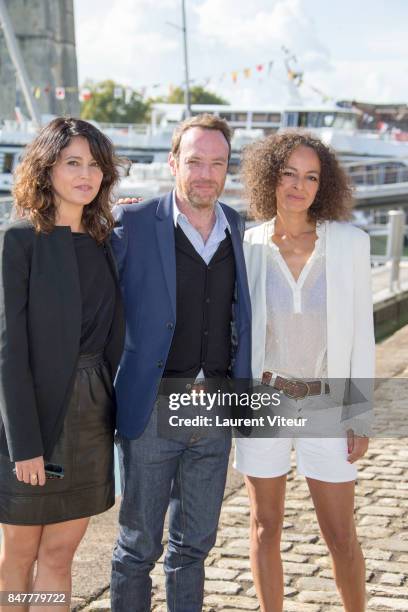 Anne Charrier, Nicolas Grandhomme and Alika Del Sol attend "Pretes a Tout" Photocall during the 19th Festival of TV Fiction at La Rochelle on...