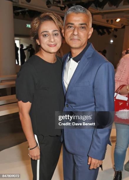 Mayor of London Sadiq Khan and Saadiya Khan pose backstage at the Molly Goddard SS18 catwalk show during London Fashion Week September 2017 at BFC...