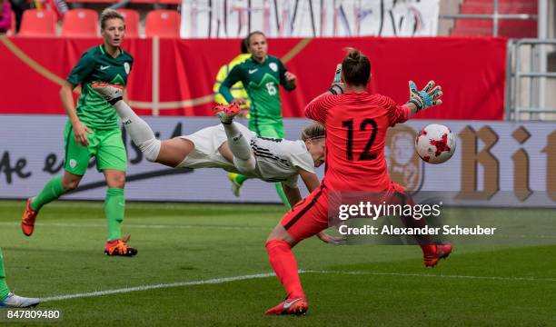 Svenja Huth of Germany scores the opening goal for her team during the 2019 FIFA women's World Championship qualifier match between Germany and...