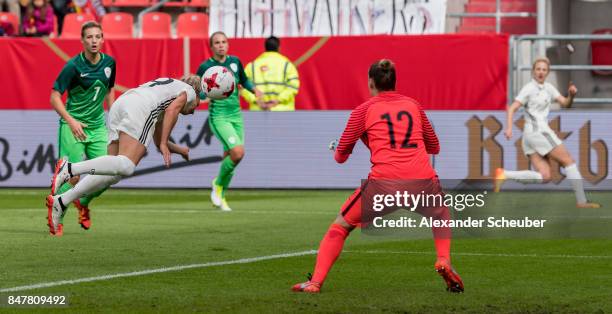 Svenja Huth of Germany scores the opening goal for her team during the 2019 FIFA women's World Championship qualifier match between Germany and...