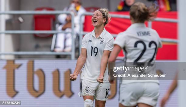 Svenja Huth of Germany celebrates the opening goal for her team during the 2019 FIFA women's World Championship qualifier match between Germany and...