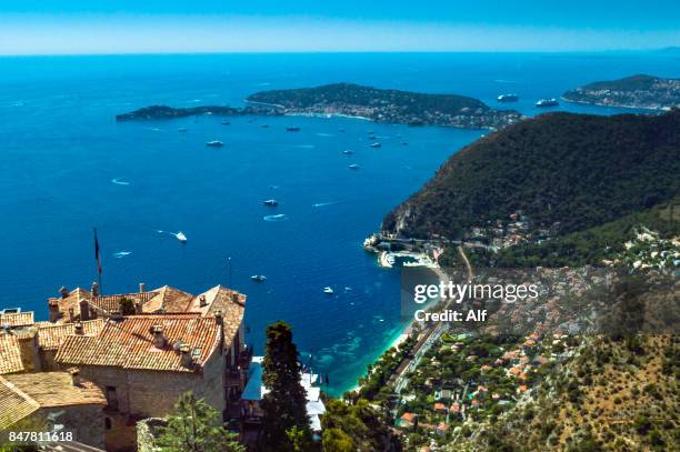 medieval village of eze, french riviera, france - eze village fotografías e imágenes de stock