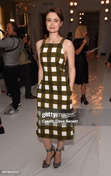 Jennifer Kirby attends the Jasper Conran SS18 catwalk show during London Fashion Week September 2017 on September 16, 2017 in London, United Kingdom.