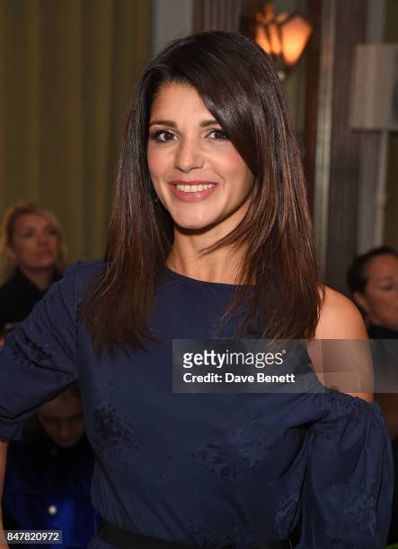 Natalie Anderson attends the Jasper Conran SS18 catwalk show during London Fashion Week September 2017 on September 16, 2017 in London, United...