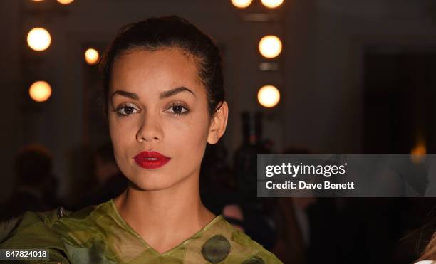 Georgina Campbell attends the Jasper Conran SS18 catwalk show during London Fashion Week September 2017 on September 16, 2017 in London, United...