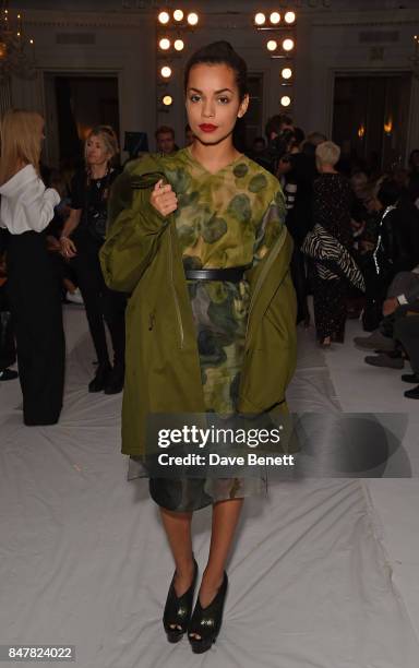 Georgina Campbell attends the Jasper Conran SS18 catwalk show during London Fashion Week September 2017 on September 16, 2017 in London, United...