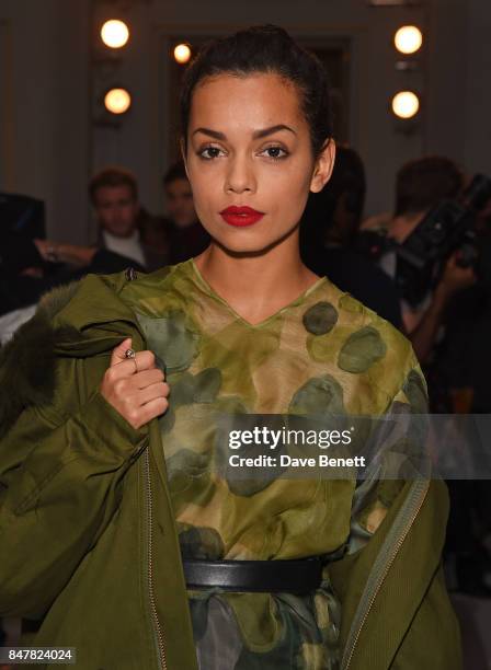 Georgina Campbell attends the Jasper Conran SS18 catwalk show during London Fashion Week September 2017 on September 16, 2017 in London, United...