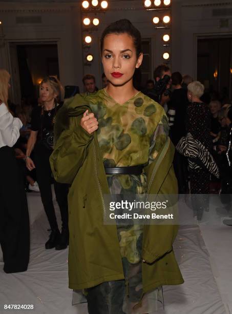 Georgina Campbell attends the Jasper Conran SS18 catwalk show during London Fashion Week September 2017 on September 16, 2017 in London, United...