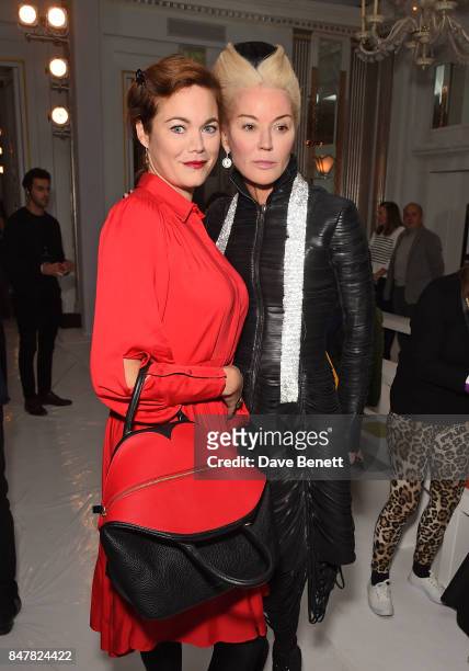 Jasmine Guinness and Daphne Guinness attend the Jasper Conran SS18 catwalk show during London Fashion Week September 2017 on September 16, 2017 in...