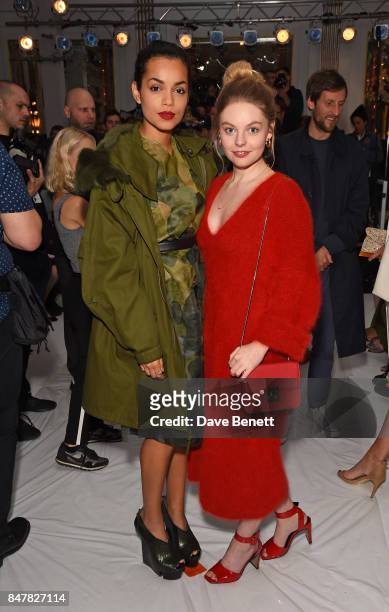 Georgina Campbell and Nell Hudson attend the Jasper Conran SS18 catwalk show during London Fashion Week September 2017 on September 16, 2017 in...