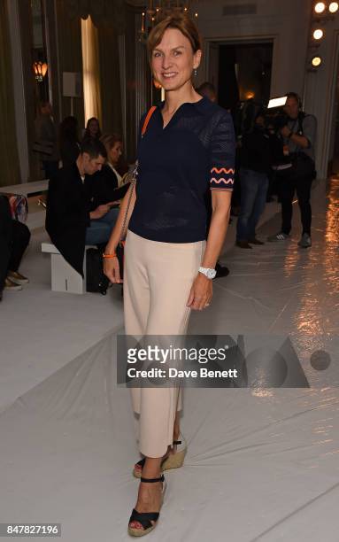 Fiona Bruce attends the Jasper Conran SS18 catwalk show during London Fashion Week September 2017 on September 16, 2017 in London, United Kingdom.