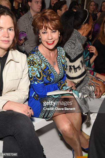 Kathy Lette attends the Jasper Conran SS18 catwalk show during London Fashion Week September 2017 on September 16, 2017 in London, United Kingdom.