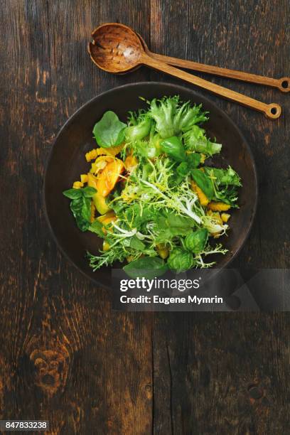 summer salad with tomato and corn - green salad stock pictures, royalty-free photos & images