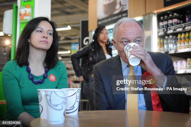 London Mayoral candidate Ken Livingstone campaigns at an Asda supermarket in south east London today with Labour MP Caroline Flint.