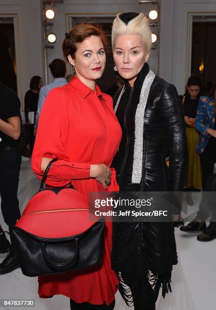 Jasmine Guinness and Daphne Guinness attend the Jasper Conran show during London Fashion Week September 2017 on September 16, 2017 in London, England.