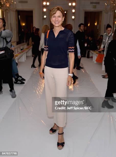 Fiona Bruce attends the Jasper Conran show during London Fashion Week September 2017 on September 16, 2017 in London, England.