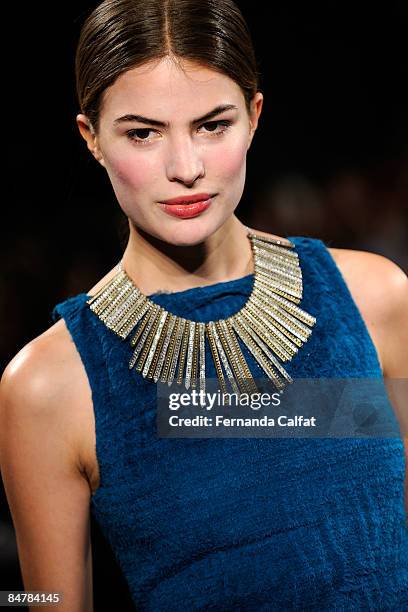 Model walks the runway at the Jason Wu Fall 2009 fashion show during Mercedes-Benz Fashion Week at Exit Art on February 13, 2009 in New York City.