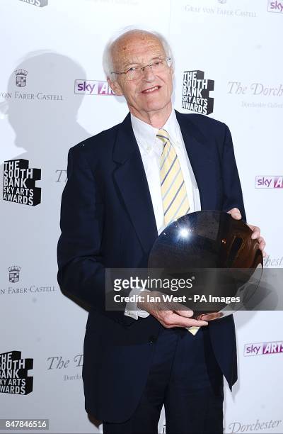 Michael Frayn with the Outstanding Achievement award at the 2012 South Bank Sky Arts Awards at the Dorchester Hotel, Park Lane, London