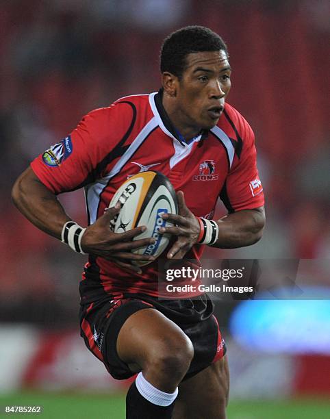 Ashwin Willemse of the Lions runs with the ball during the round one Super 14 match between the Lions and the Cheetahs at Coca-Cola Park in...