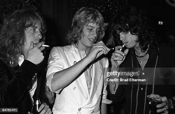 Leif Garrett with Aerosmith band members Brad Whitford and Steven Tyler at the Sgt Pepper party in Los Angeles, California. **EXCLUSIVE**