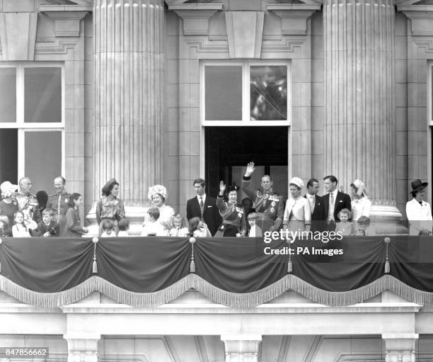 Queen Elizabeth II with members of the Royal family on the balcony of Buckingham Palace after the Trooping the Colour ceremony. Left to right; The...