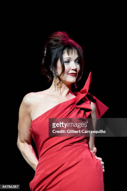 Lynda Carter wearing The Heart Truth's Red Dress Collection walks down the runway at The Tent in Bryant Park on February 13, 2009 in New York City.